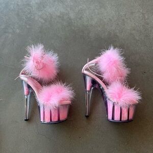 Pleaser Pink Fluffy Platform Heels